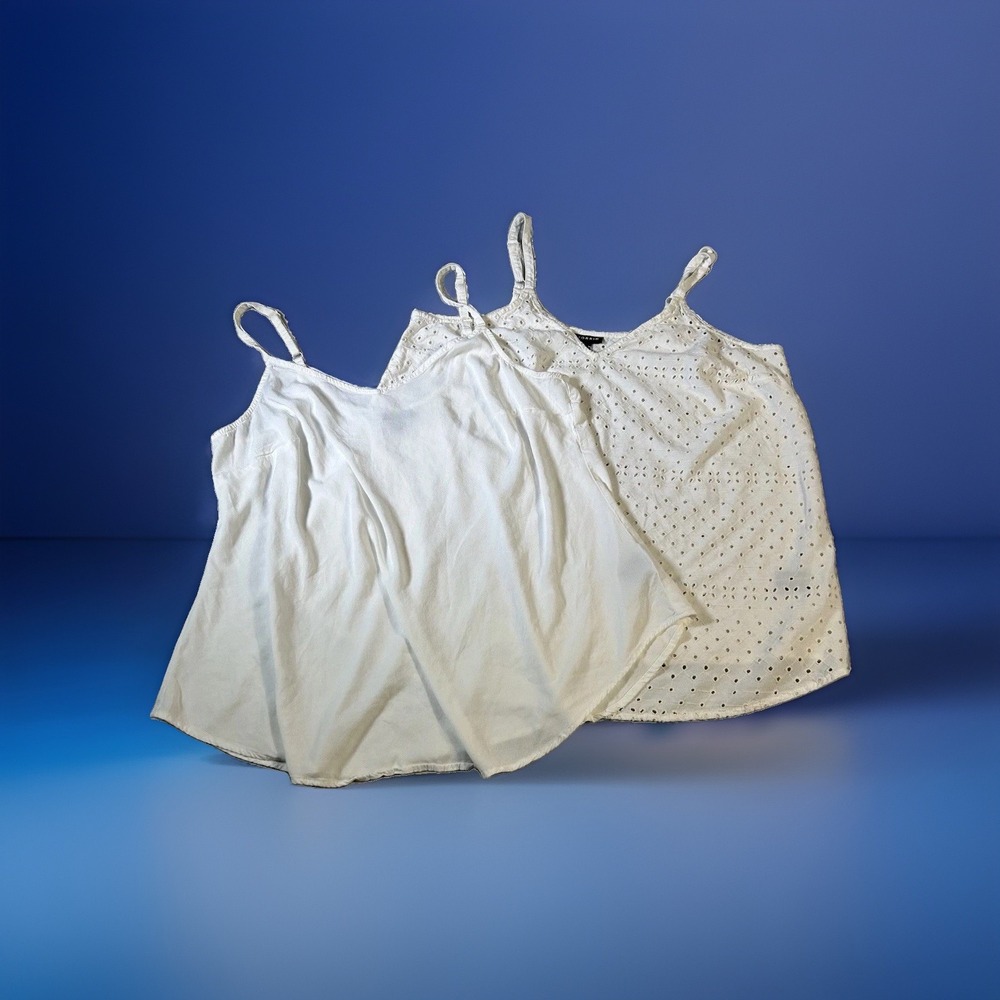 Torrid Camisole Tank Tops Set of 2 M/L White Eyelet Chiffon Flowy Boho Basic